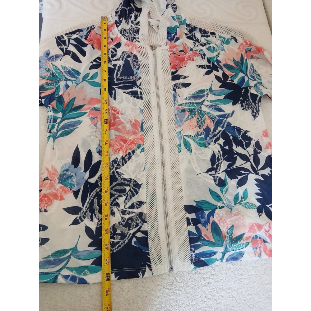 Chicos Weekends Womens Floral Charm Hoodie Size 1 US Medium 3/4 Sleeve Mesh‎ - Picture 9 of 16